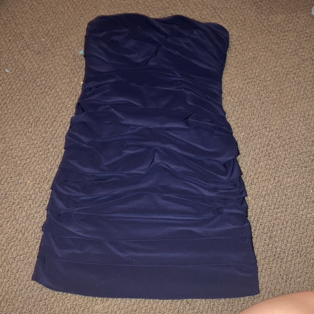 Dark blue off the shoulder mini dress